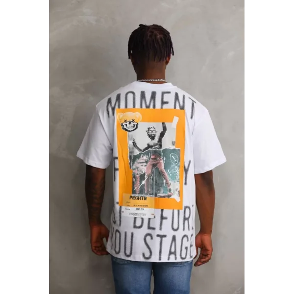 Unisex Baskılı Oversize T-Shirt - Beyaz