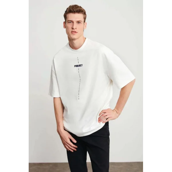 Unisex Baskılı Oversize T-Shirt - Beyaz