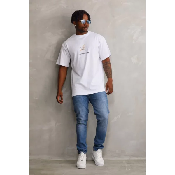 Unisex Baskılı Oversize T-Shirt - Beyaz