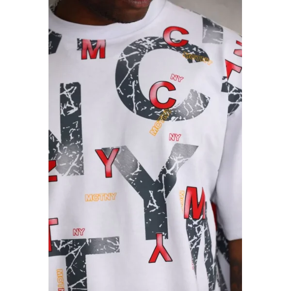 Unisex Baskılı Oversize T-Shirt - Beyaz