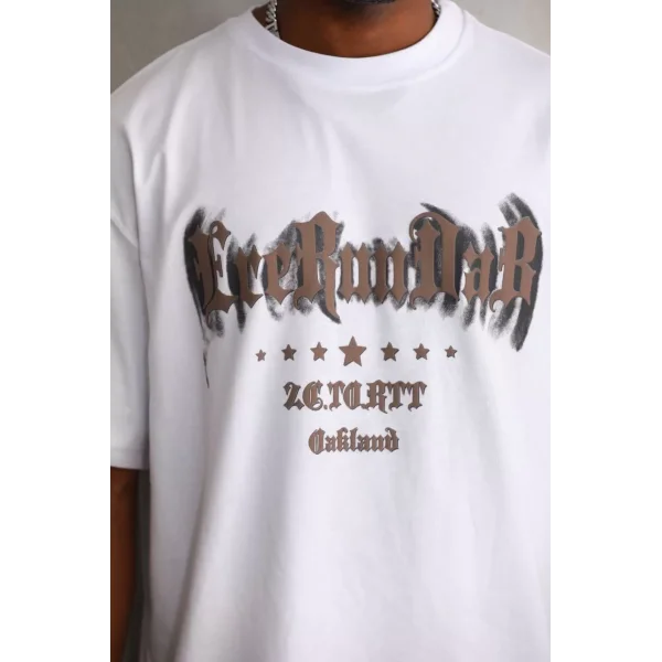 Unisex Baskılı Oversize T-Shirt - Beyaz