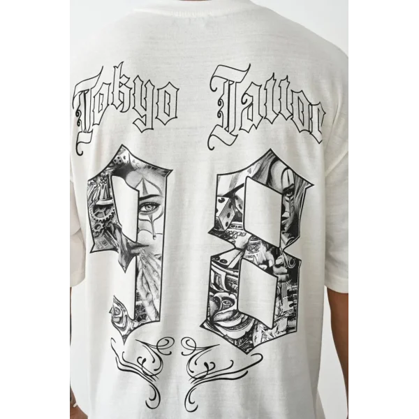 Unisex Baskılı Oversize T-Shirt - Beyaz