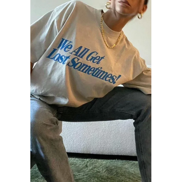 Unisex Baskılı Oversize T-Shirt - Beyaz