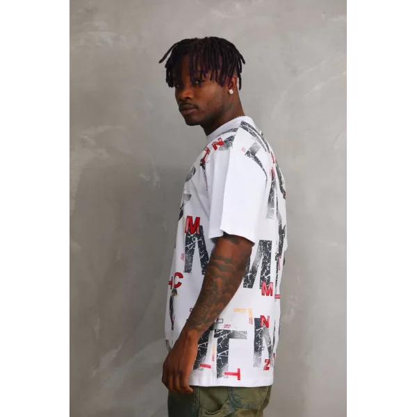 Unisex Baskılı Oversize T-Shirt - Beyaz