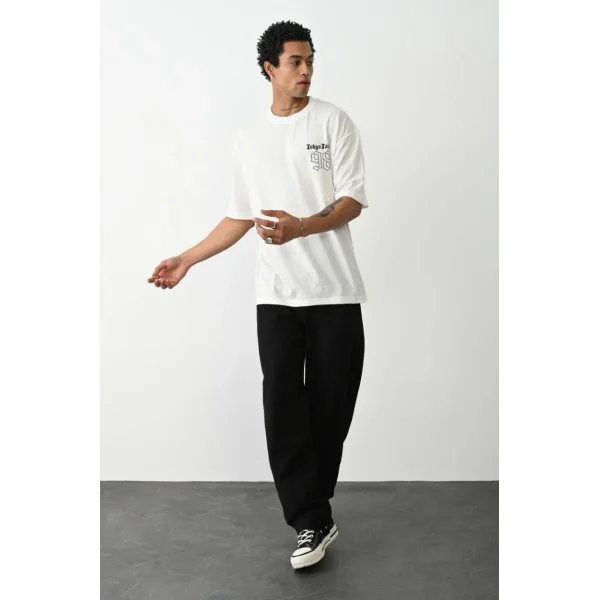 Unisex Baskılı Oversize T-Shirt - Beyaz