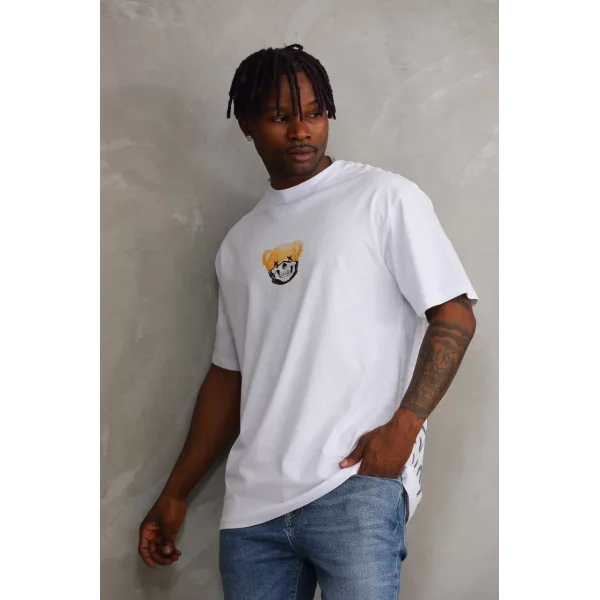 Unisex Baskılı Oversize T-Shirt - Beyaz