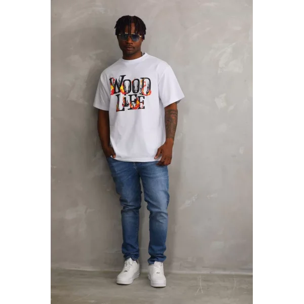 Unisex Baskılı Oversize T-Shirt - Beyaz