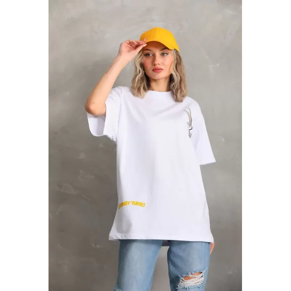 Unisex Baskılı Oversize T-Shirt - Beyaz