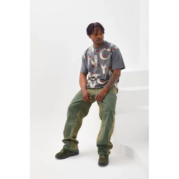 Unisex Baskılı Oversize T-Shirt - Füme