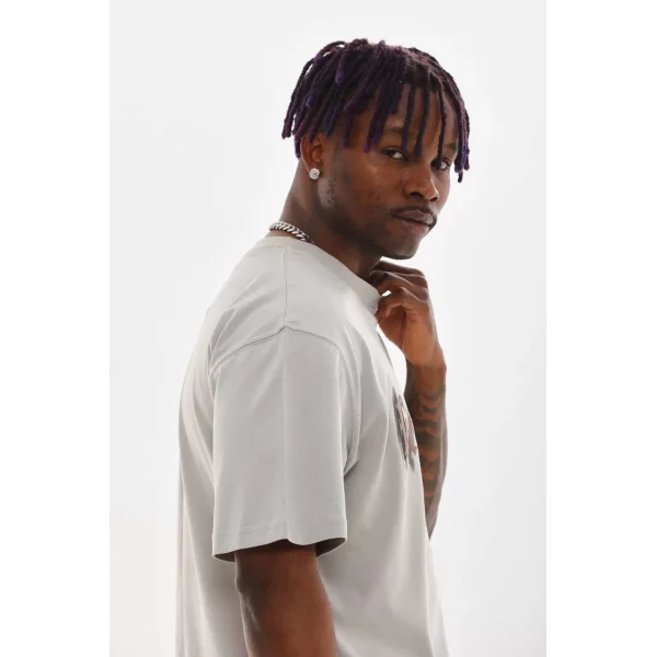 Unisex Baskılı Oversize T-Shirt - Gri