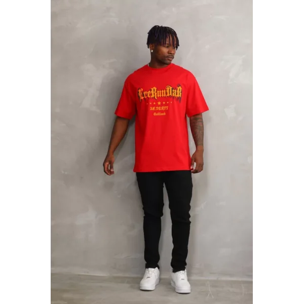 Unisex Baskılı Oversize T-Shirt - Kırmızı