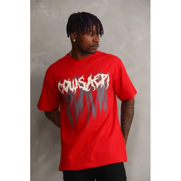 Unisex Baskılı Oversize T-Shirt - Kırmızı