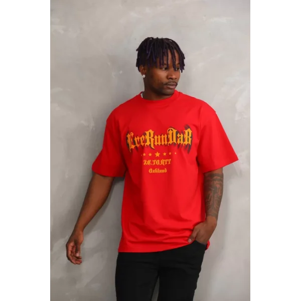 Unisex Baskılı Oversize T-Shirt - Kırmızı