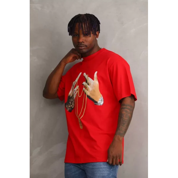 Unisex Baskılı Oversize T-Shirt - Kırmızı