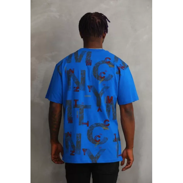 Unisex Baskılı Oversize T-Shirt - Mavi