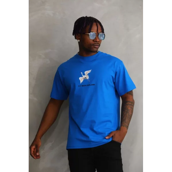 Unisex Baskılı Oversize T-Shirt - Mavi