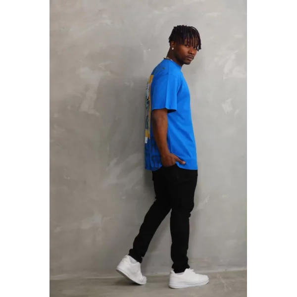 Unisex Baskılı Oversize T-Shirt - Mavi