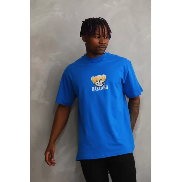 Unisex Baskılı Oversize T-Shirt - Mavi