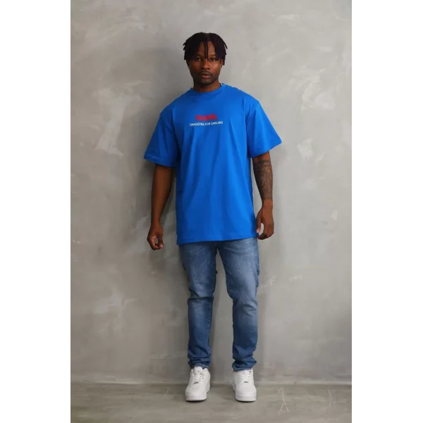 Unisex Baskılı Oversize T-Shirt - Mavi