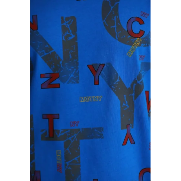 Unisex Baskılı Oversize T-Shirt - Mavi