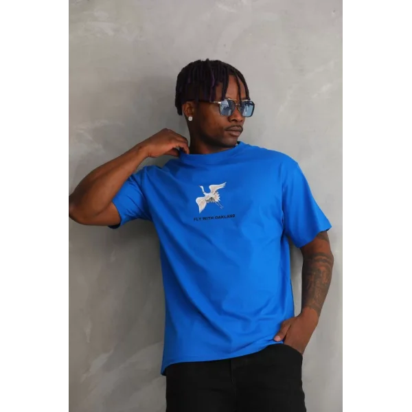 Unisex Baskılı Oversize T-Shirt - Mavi