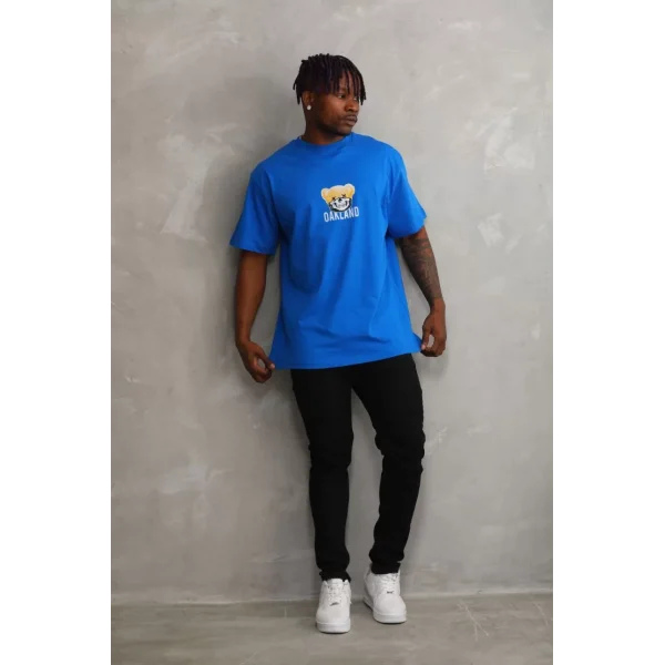 Unisex Baskılı Oversize T-Shirt - Mavi