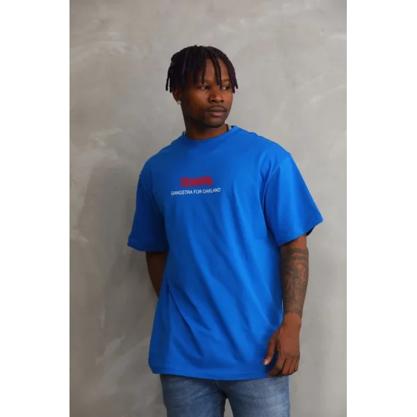 Unisex Baskılı Oversize T-Shirt - Mavi