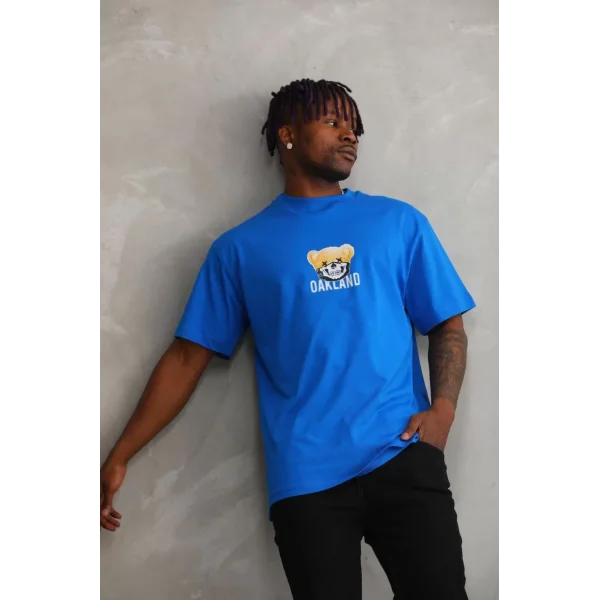 Unisex Baskılı Oversize T-Shirt - Mavi