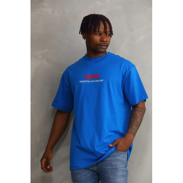 Unisex Baskılı Oversize T-Shirt - Mavi