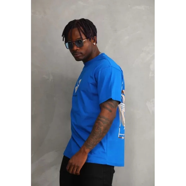 Unisex Baskılı Oversize T-Shirt - Mavi