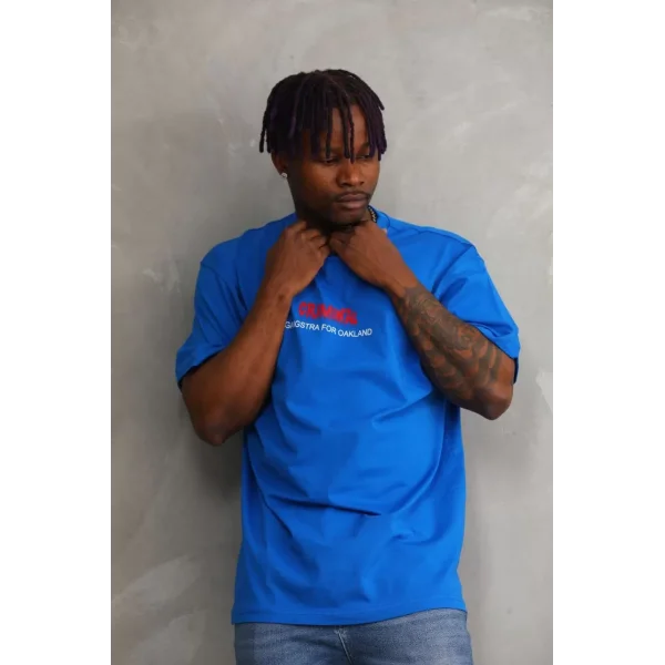 Unisex Baskılı Oversize T-Shirt - Mavi