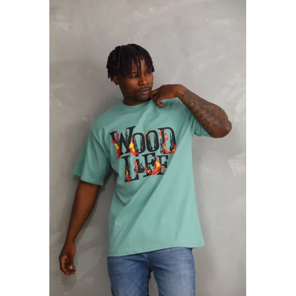 Unisex Baskılı Oversize T-Shirt - Mint Yeşili