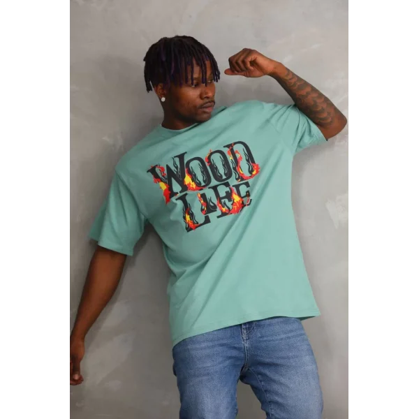 Unisex Baskılı Oversize T-Shirt - Mint Yeşili