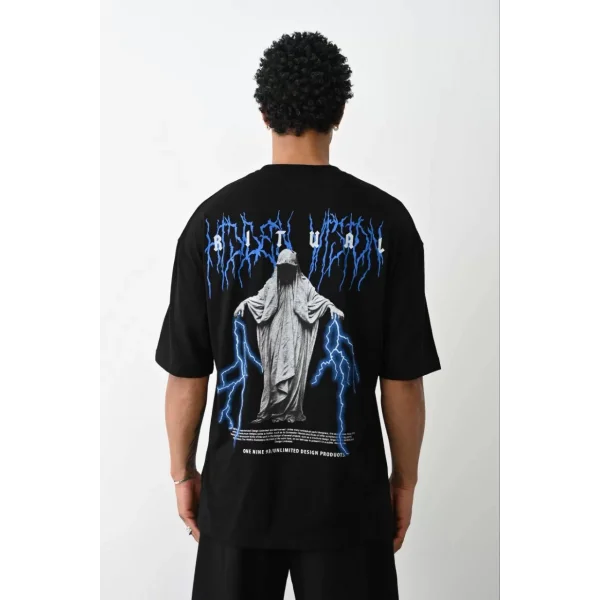 Unisex Baskılı Oversize T-Shirt - Siyah