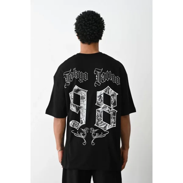 Unisex Baskılı Oversize T-Shirt - Siyah