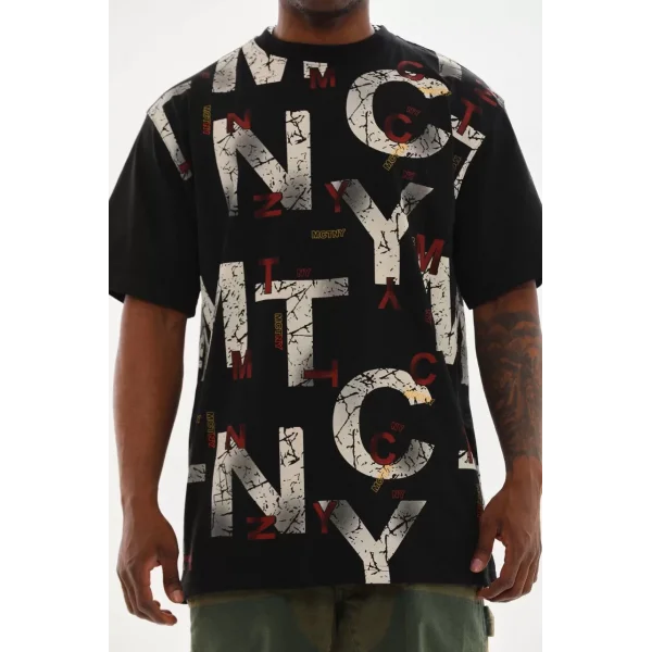 Unisex Baskılı Oversize T-Shirt - Siyah