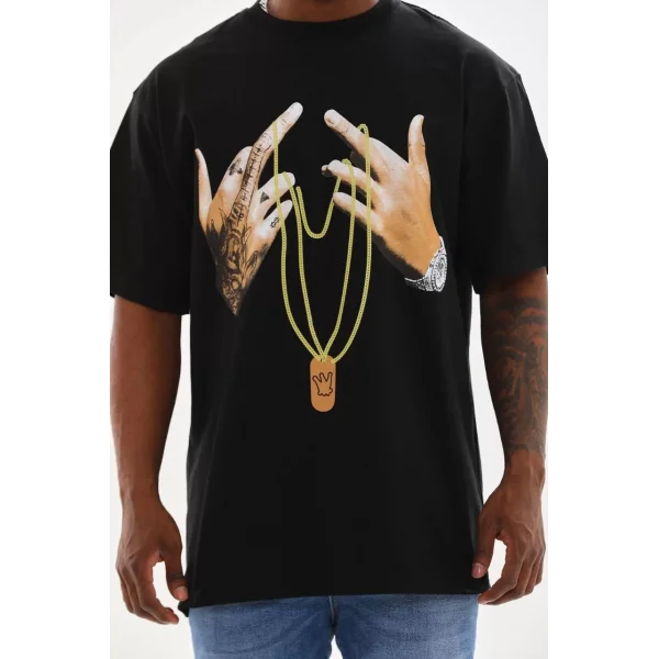 Unisex Baskılı Oversize T-Shirt - Siyah