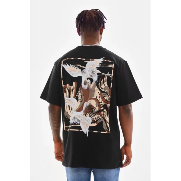 Unisex Baskılı Oversize T-Shirt - Siyah