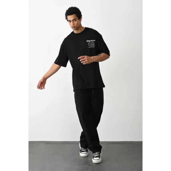 Unisex Baskılı Oversize T-Shirt - Siyah