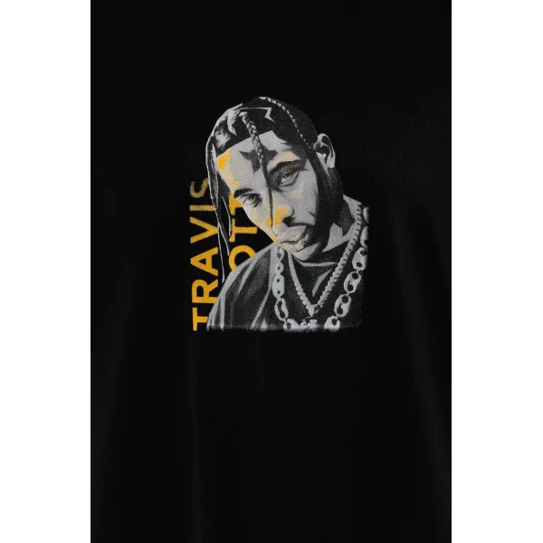 Unisex Baskılı Oversize T-Shirt - Siyah