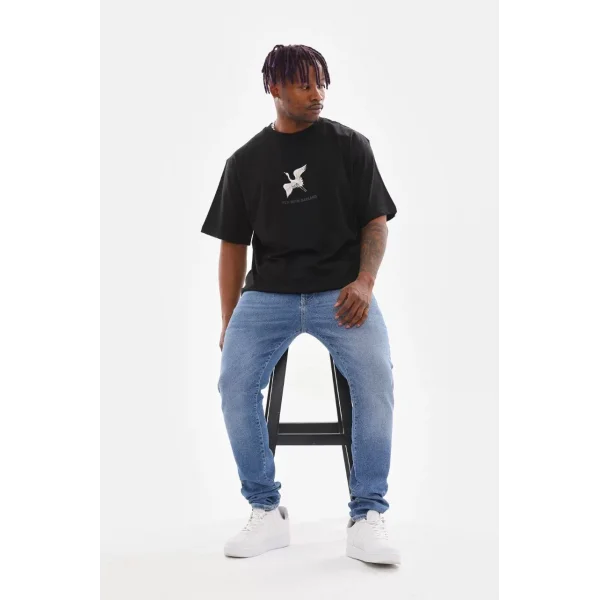 Unisex Baskılı Oversize T-Shirt - Siyah