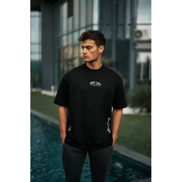 Unisex Baskılı Oversize T-Shirt - Siyah