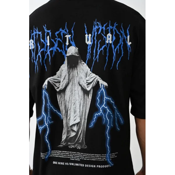 Unisex Baskılı Oversize T-Shirt - Siyah