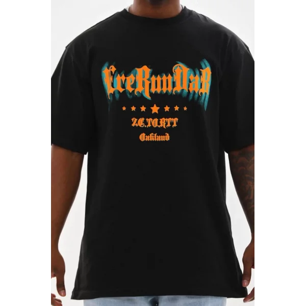 Unisex Baskılı Oversize T-Shirt - Siyah