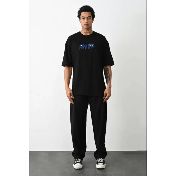 Unisex Baskılı Oversize T-Shirt - Siyah