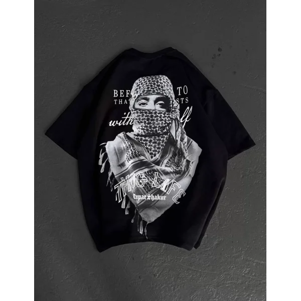 Unisex Baskılı Oversize T-Shirt - Siyah