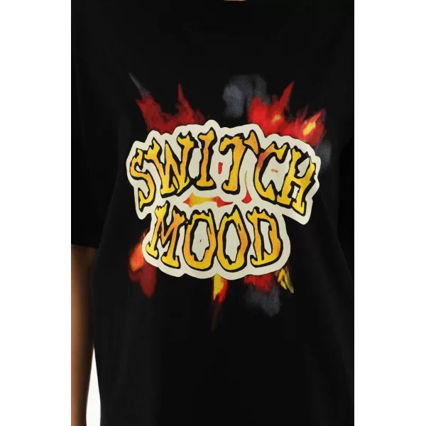 Unisex Baskılı Oversize T-Shirt - Siyah