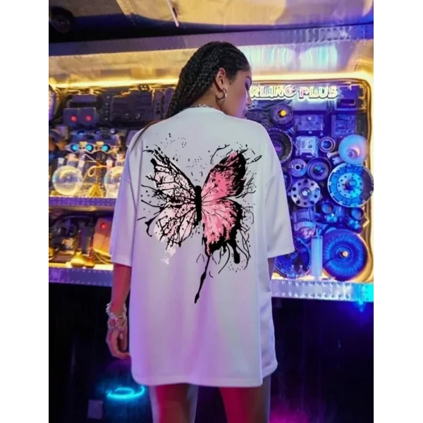 Unisex Baskılı Oversize Thirt  Beyaz