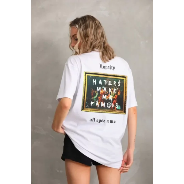 Unisex Baskılı Oversize Thirt  Beyaz