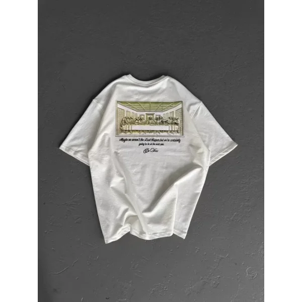 Unisex Baskılı Oversize Thirt  Beyaz